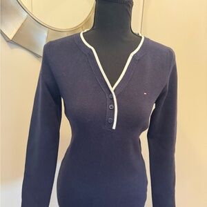 Tommy Hilfiger Navy Sweater with Red and White Accents